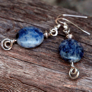 Sodalite Earrings with Hand Hammered Accents