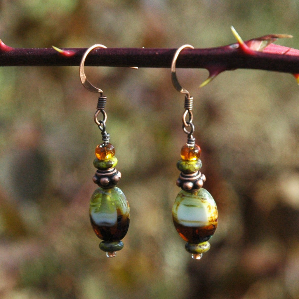 Czech Glass Earrings in Nature Tones Boho Style