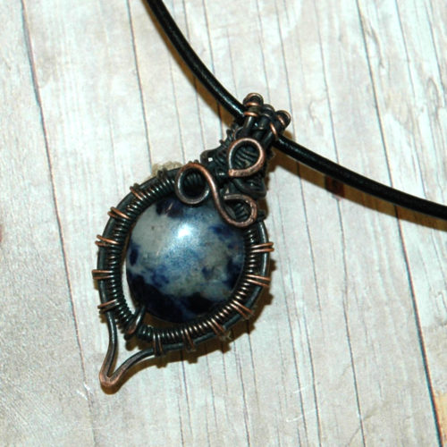 Sodalite Semiprecious Gemstone Pendant with Wire Frame