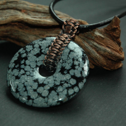 Celtic Twist Pi Stone Pendant with Snowflake Obsidian